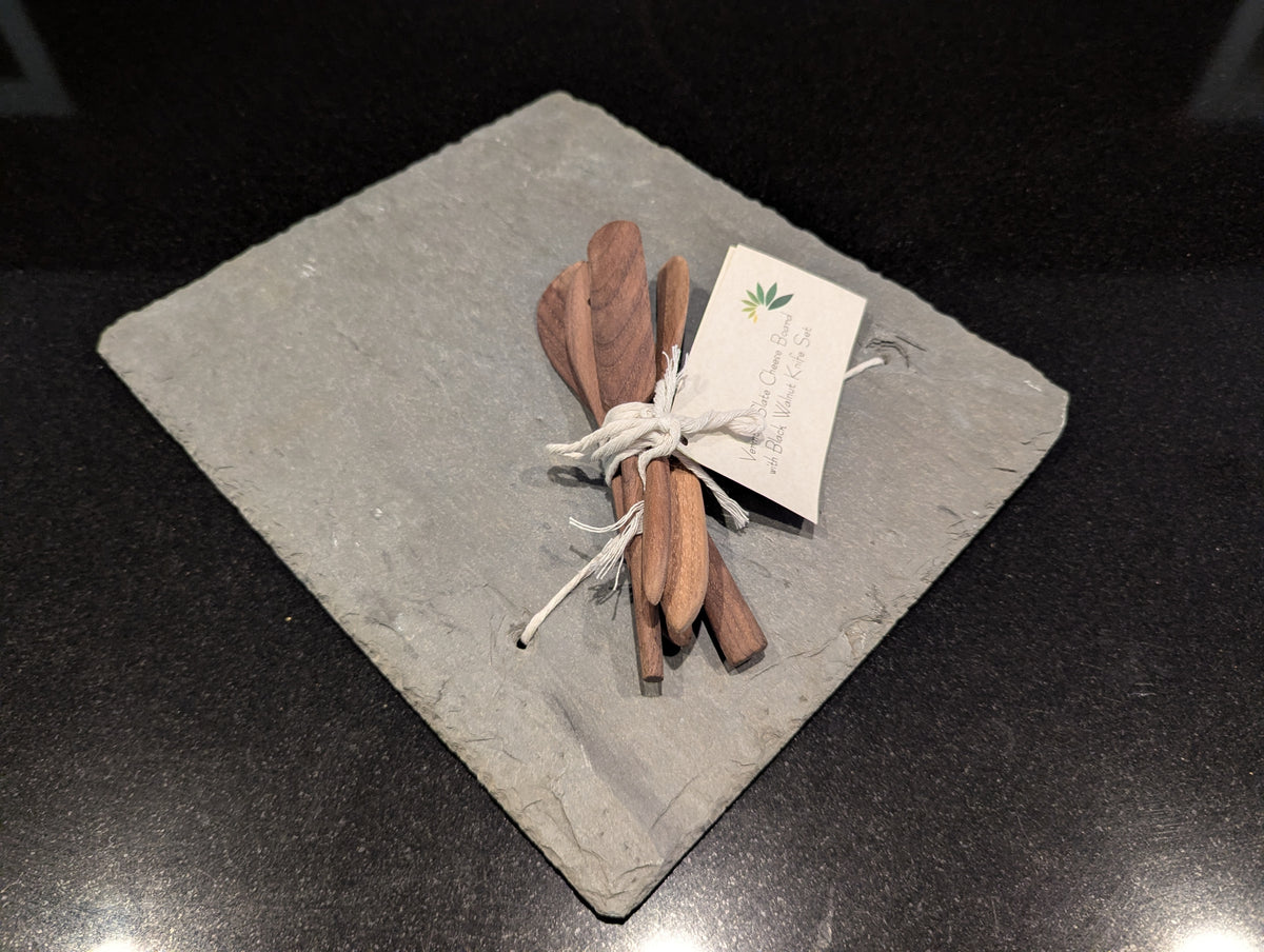 Slate Cheese Board with Black Walnut Knives