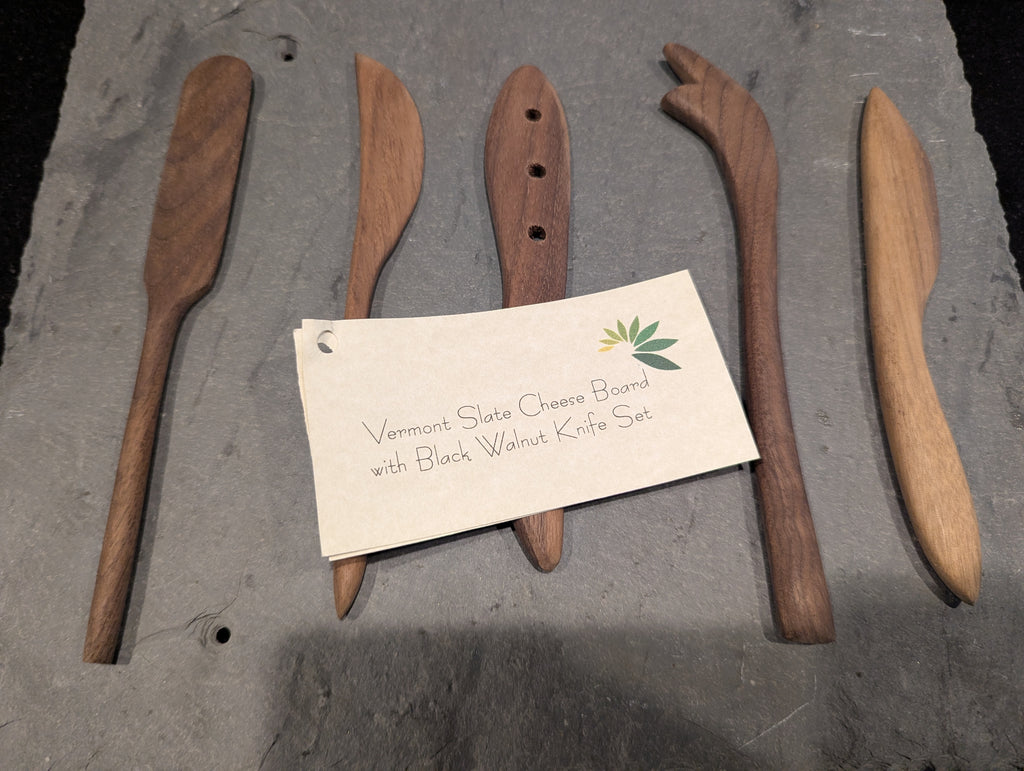 Slate Cheese Board with Black Walnut Knives