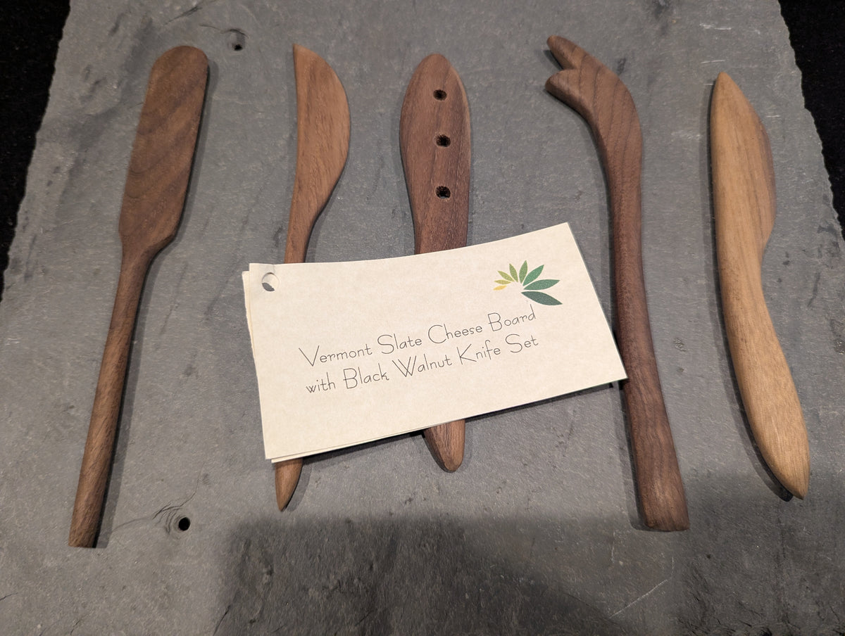 Slate Cheese Board with Black Walnut Knives